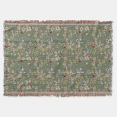 Groene Boho Bloemen Gooi Deken (Voorkant)