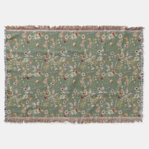 Groene Boho Bloemende Dekensjaal Deken