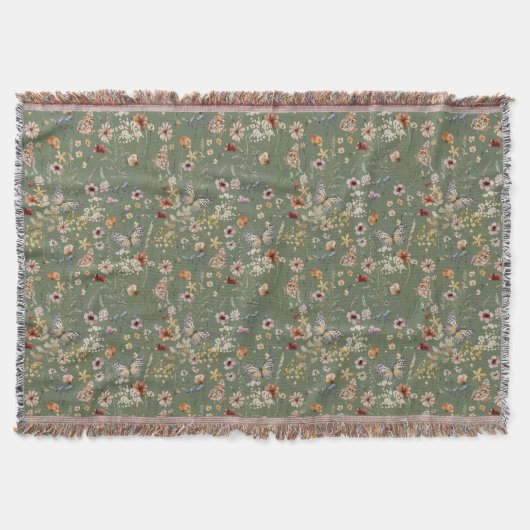 Groene Boho Bloemende Dekensjaal Deken (Voorkant)