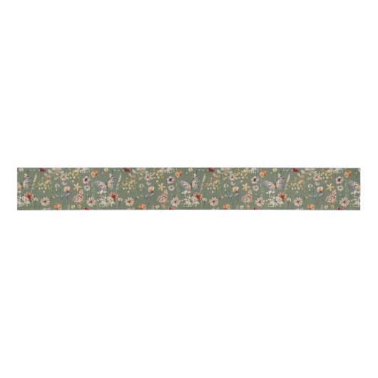 Groene Boho Bloemenlint Grosgrain Lint (Voorkant)