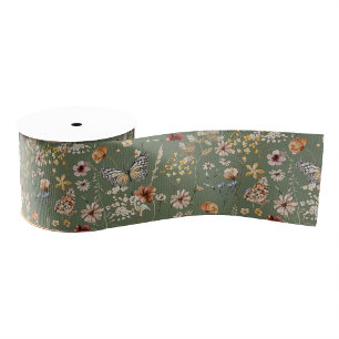Groene Boho Bloemenlint Grosgrain Lint