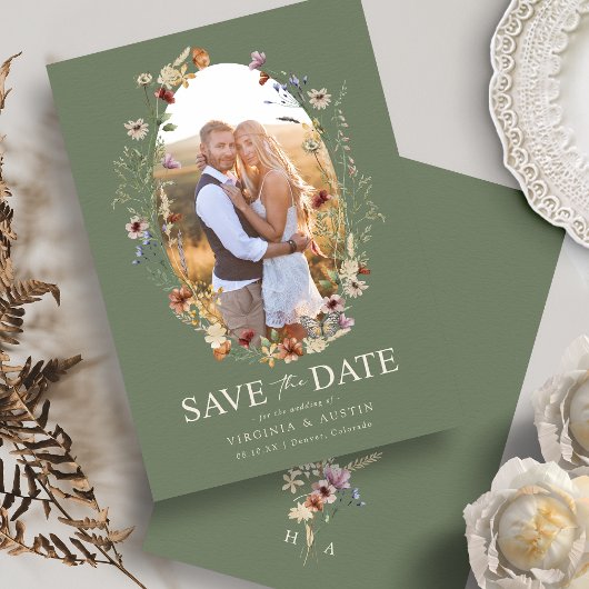 Groene Boho Bloemige Bewaar De Datum Save The Date