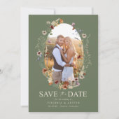 Groene Boho Bloemige Bewaar De Datum Save The Date (Voorkant)