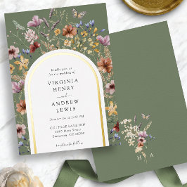 Groene Boho Boog Trouwuitnodiging Folie Uitnodiging