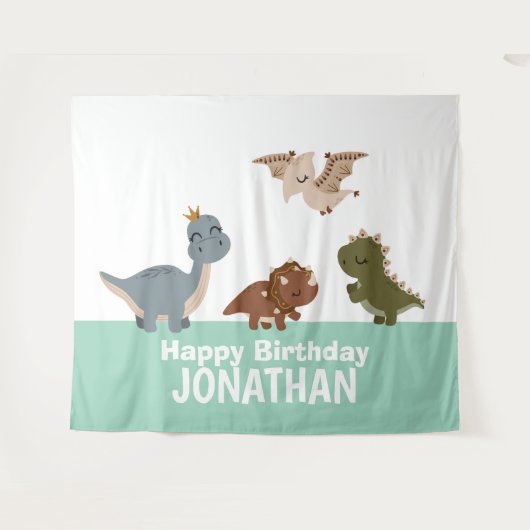 Groene Boho Dinosaur achtergrond Wandkleed (Voorkant (horizontaal))