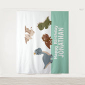 Groene Boho Dinosaur achtergrond Wandkleed (Voorkant)