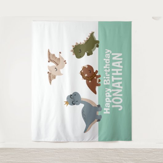 Groene Boho Dinosaur achtergrond Wandkleed (Voorkant)