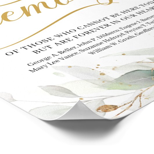 Groene boho eucalyptus 'in liefdevolle herinnering poster (Hoek)