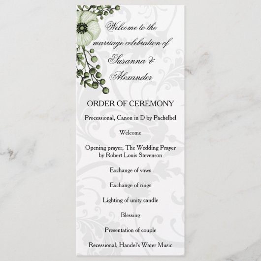 Groene Boho Floral krans bruiloft Programmakaart (Voorkant)