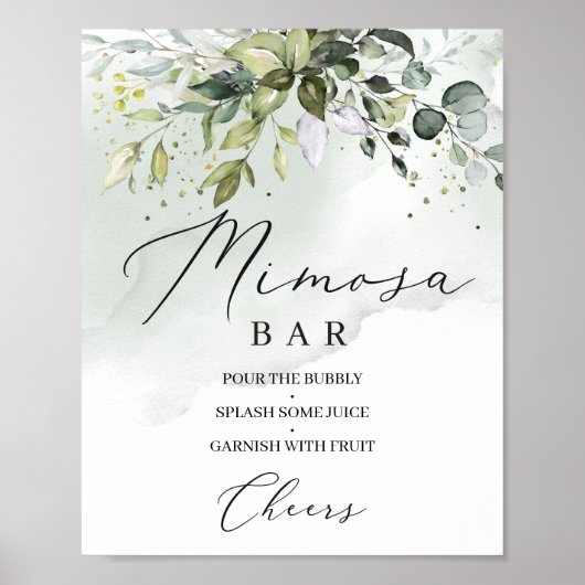Groene boho gebladerte eucalyptus mimosa bar bord poster (Voorkant)