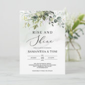 Groene boho gebladerte rise and shine bruiloft kaart (Staand voorkant)