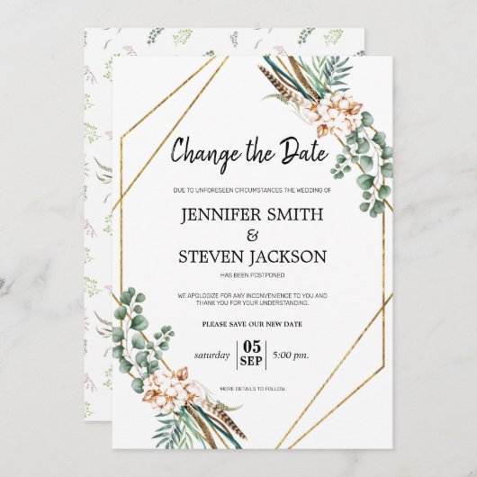 Groene Boho Gliter Frame Wijzig de Datum Kaart (Voorkant / Achterkant)