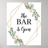 Groene Boho Glitter Frame Open Bar Menukaart Poster (Voorkant)