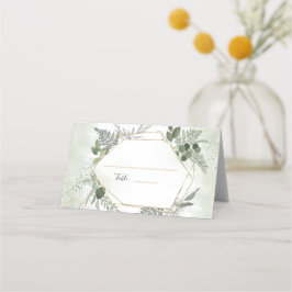 Groene boho gouden geometrische waterverf bruiloft plaatskaartje