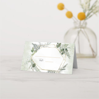 Groene boho gouden geometrische waterverf bruiloft plaatskaartje