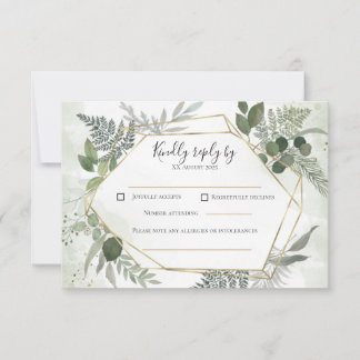 Groene boho gouden geometrische waterverf bruiloft RSVP kaartje