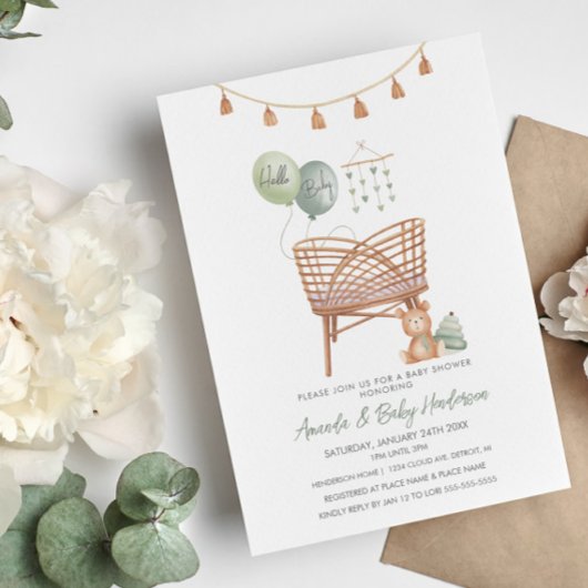 Groene Boho-kraamkamer Boho-uitnodiging voor babys Kaart