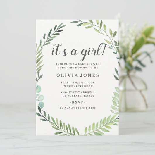  Groene Boho Krans Baby shower Uitnodiging (Staand voorkant)