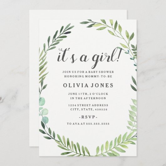 Groene Boho Krans Baby shower Uitnodiging (Voorkant / Achterkant)