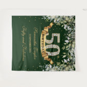 Groene boho-loof en goud 50ste verjaardag wandkleed (Voorkant (horizontaal))
