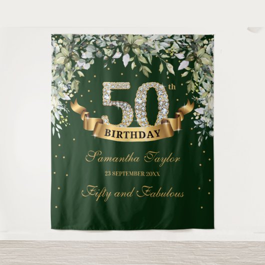 Groene boho-loof en goud 50ste verjaardag wandkleed (Voorkant)