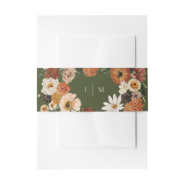 Groene Boho Minimalistische Monogram Huwelijk Uitnodigingen Wikkel