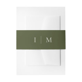 Groene Boho Minimalistische Monogram Huwelijk Uitnodigingen Wikkel