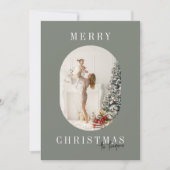 Groene Boho Oval Foto Kerstmis Feestdagenkaart (Voorkant)