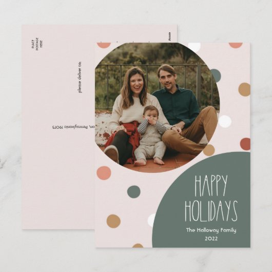 Groene Boho Polka Dot Verticaal één foto Feestdagenkaart (Voorkant / Achterkant)