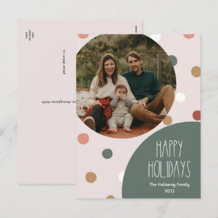 Groene Boho Polka Dot Verticaal één foto Feestdagenkaart