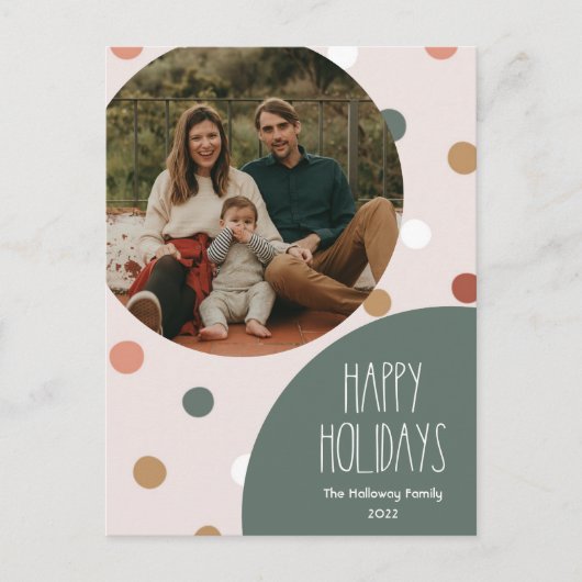 Groene Boho Polka Dot Verticaal één foto Feestdagenkaart (Voorkant)