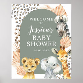 Groene Boho Safari Oh Boy Baby shower Welkomstbord Poster