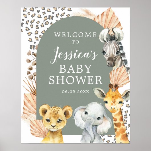 Groene Boho Safari Oh Boy Baby shower Welkomstbord Poster (Voorkant)