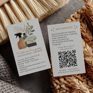 Groene Boho Schoonmaakdienst Dienstmeid QR-code Visitekaartje
