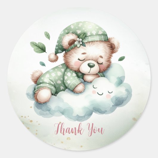 Groene Boho Slaap Teddybeer Cute Feestje Ronde Sticker (Voorkant)