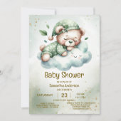 Groene Boho Sleeping Teddybeer Schattige Baby show Kaart (Voorkant)
