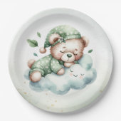 Groene Boho Sleeping Teddybeer Schattige Baby show Papieren Bordje (Voorkant)