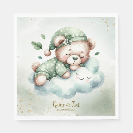 Groene Boho Sleeping Teddybeer Schattige Baby show Servet (Voorkant)