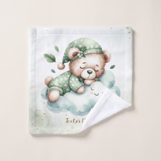 Groene Boho Sleeping Teddybeer Schattige Bad Handdoek (Wasdoekje)