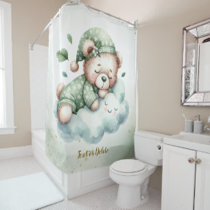 Groene Boho Sleeping Teddybeer Schattige Douchegordijn