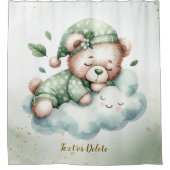 Groene Boho Sleeping Teddybeer Schattige Douchegordijn (Voorkant)