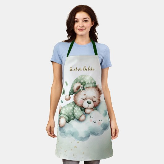 Groene Boho Sleeping Teddybeer Schattige Elegant Schort (Gedragen)