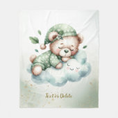 Groene Boho Sleeping Teddybeer Schattige Fleece Deken (Voorkant)