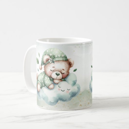 Groene Boho Sleeping Teddybeer Schattige Koffiemok (Voorkant links)