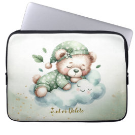 Groene Boho Sleeping Teddybeer Schattige Laptop Sleeve