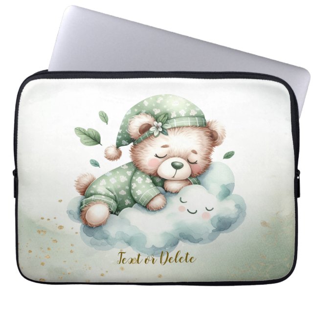 Groene Boho Sleeping Teddybeer Schattige Laptop Sleeve (Voorkant)