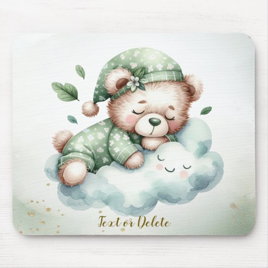 Groene Boho Sleeping Teddybeer Schattige Muismat (Voorkant)