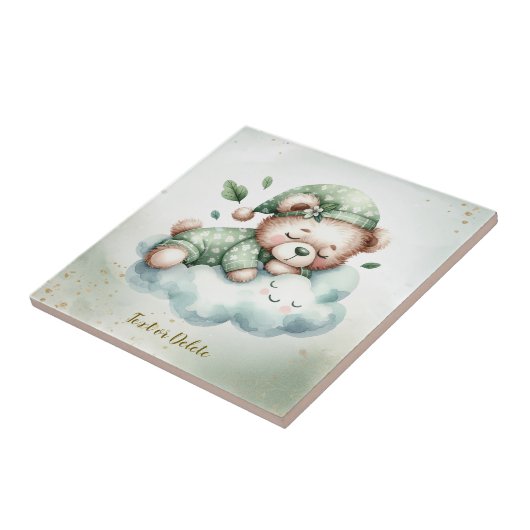 Groene Boho Sleeping Teddybeer Schattige Tegeltje (Zijkant)