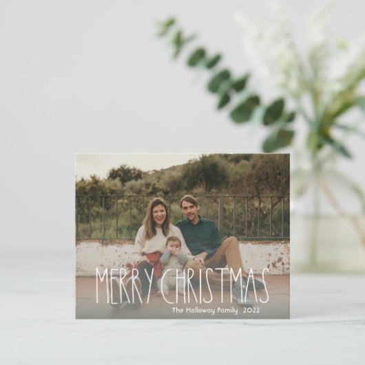 Groene Boho Stippen Kerst Foto Feestdagenkaart (Staand voorkant)