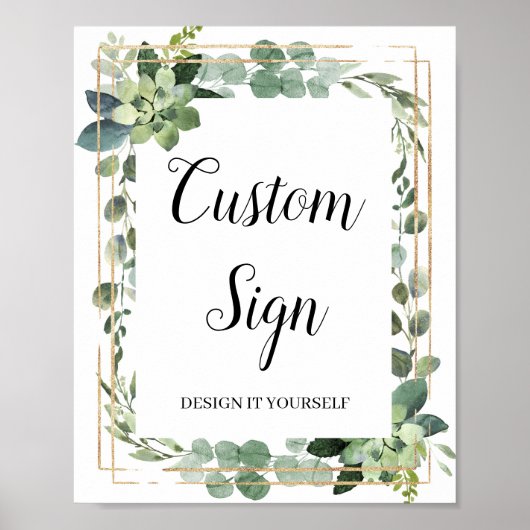 Groene boho succulent gouden glitter aangepast bor poster (Voorkant)